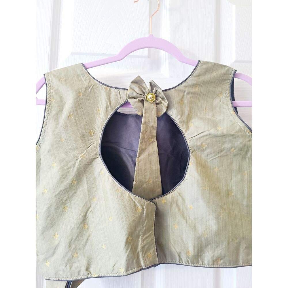 Women Gray Banarasi Silk Choli Blouse with Back Cutout Crop Top Style Size M